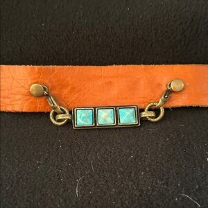 Orange Leather Bracelet with Turquoise Accents
